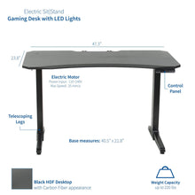 Load image into Gallery viewer, Vivo 47&quot; Wide Black Electric Adjustable Height Gaming Desk w/ LED Lights-Gaming Desks-Vivo-Black-Ergo Standing Desks