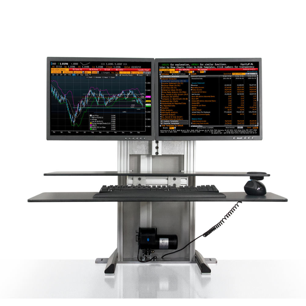 Innovative One Touch Electric Dual Monitor Standing Desk Converter-Electric Standing Desks-Innovative-Silver-Ergo Standing Desks