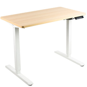 Vivo 43" Wide Electric Adjustable Sit Stand Desk with Memory Presets- White Frame-Electric Standing Desks-Vivo-Light Wood Top-Ergo Standing Desks