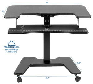 Vivo 36" Wide Compact Electric Adjustable Height Mobile Workstation- Black-Mobile Standing Desks-Vivo-Black-Ergo Standing Desks
