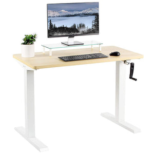 Vivo 43" Wide Crank Adjustable Height Sit Stand Desk-Crank Adjustable Desks-Vivo-Light Wood-White-Ergo Standing Desks