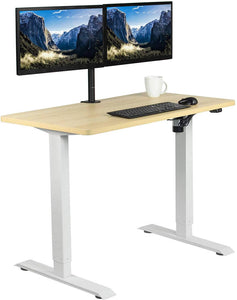Vivo 43" Wide Standard Electric Adjustable Sit Stand Desk- White Frame-Electric Standing Desks-Vivo-Light Wood Top-Ergo Standing Desks