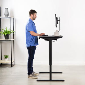 Vivo 43" Wide Electric Adjustable Sit Stand Desk with Memory Presets- Black Frame-Electric Standing Desks-Vivo-Black Top-Ergo Standing Desks