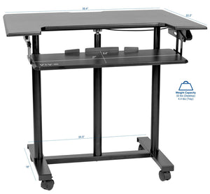 Vivo 35" Wide Compact Adjustable Height Mobile Work Desk- Black-Mobile Standing Desks-Vivo-Black-Ergo Standing Desks