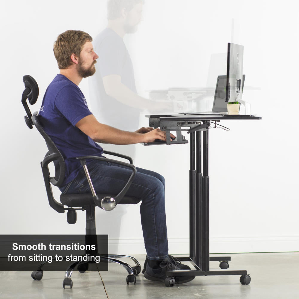 Adjustable Height Mobile Workstation with Retractable Keyboard Tray